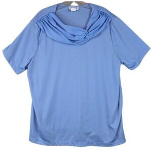 Blair Blouse Womens Blue Cowl Neck Lightweight Short Slv Minimalist Preppy Sz XL